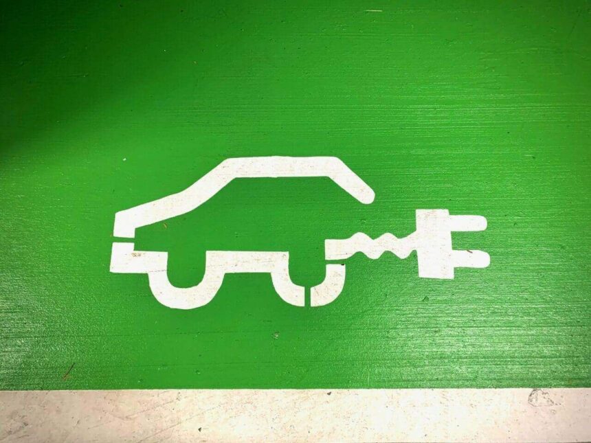 Electric car drawing painted on a wall