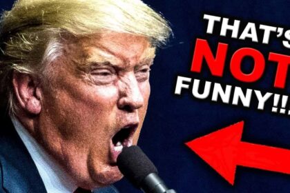 Trump angrily yelling into a microphone