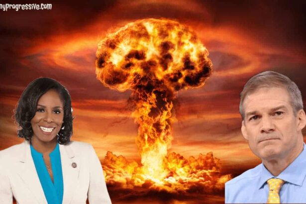 Nuclear bomb explosion background with jim jordan and stacey plaskett