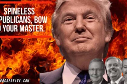 Congress Republicans Donald Trump, Ted Cruz, Lindsey Graham, and Mitch McConnell with a fire background.