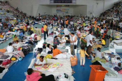 A flood shelter in Brazil after flooding left many citizens homeless.