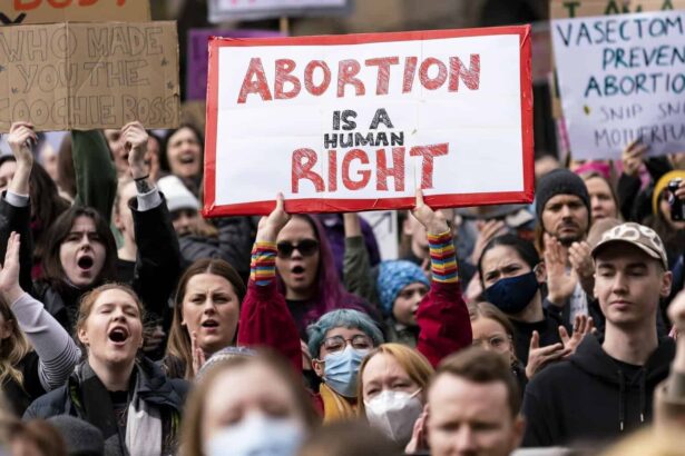 Protest outside the Supreme Court following the overturning of Roe v Wade