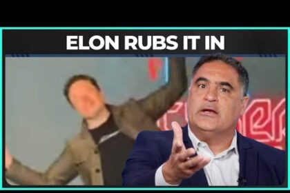 Elon Musk in image behind Cenk Uyger if TYT