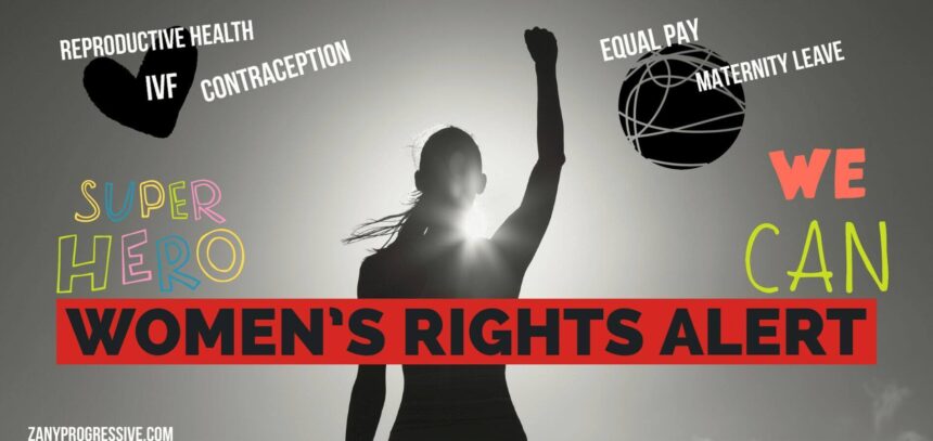 Women’s rights alert graphic for news affecting women.