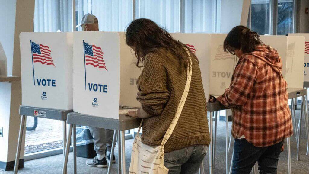 Voters fill out advanced ballots Oct. 25, 2022, at the Shawnee County Election Office in Topeka.