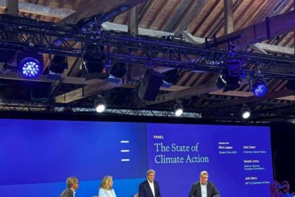 From L to R: John Doerr, chairman of venture capital firm Kleiner Perkins; Kerstin Jorna, director-general of the European Commission; John Kerry, former U.S. climate envoy and secretary of state; Rich Lesser, global chair of consultancy BCG.