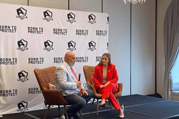 Trump campaign senior adviser chris lacivita speaks with katie pointer baney, managing director of government affairs for delta defense and the u. S. Concealed carry association, during an event the organization hosted at the pfister hotel in milwaukee, wisconsin, on tuesday, july 16, 2024.