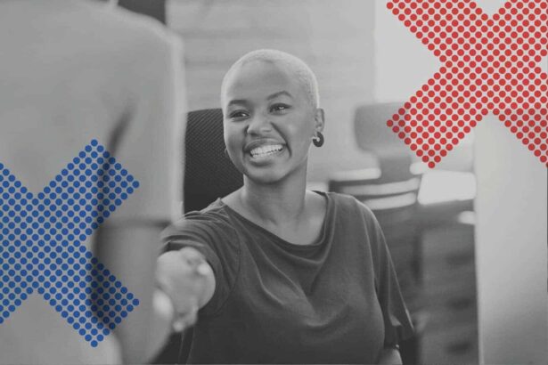 Woman with short blond hair voting