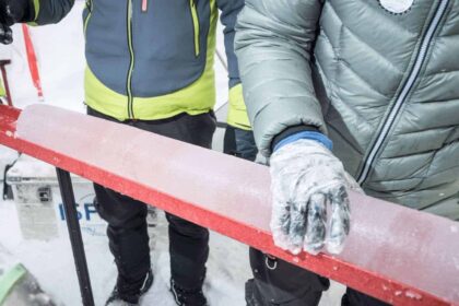A piece of an ice core extracted by a research team in Svalbard, Norway.
