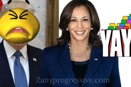 Donald Trump crying and Kamala Harris smiling