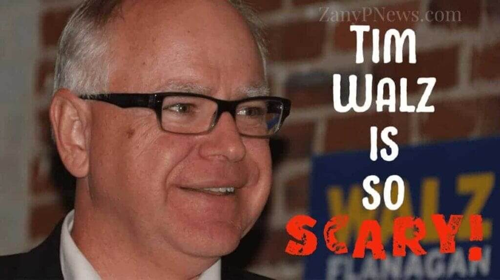 Photo of Tim Walz with text “Tim Walz is so scary!”