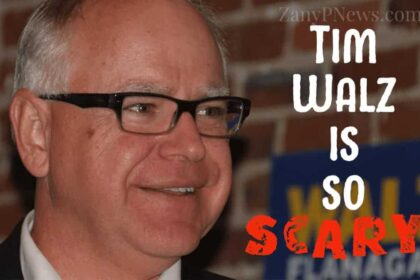 Photo of Tim Walz with text “Tim Walz is so scary!”