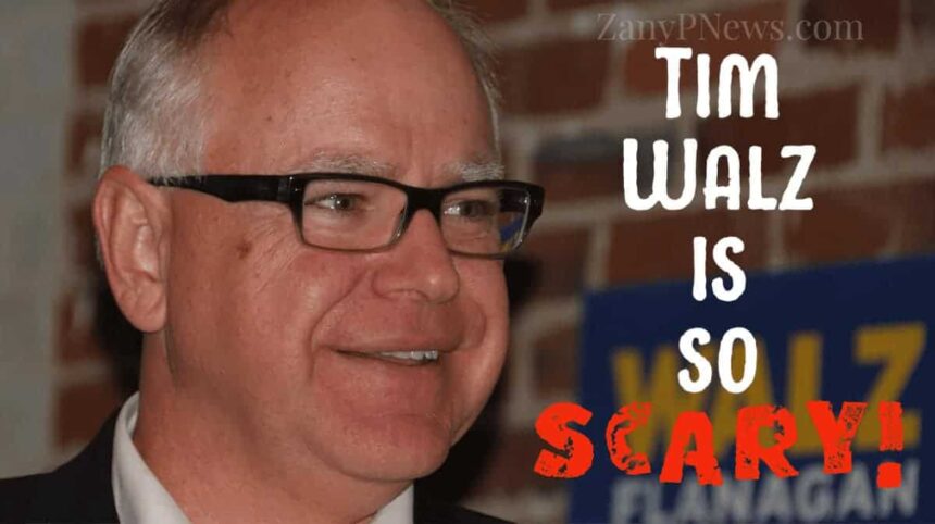 Photo of tim walz with text “tim walz is so scary! ”