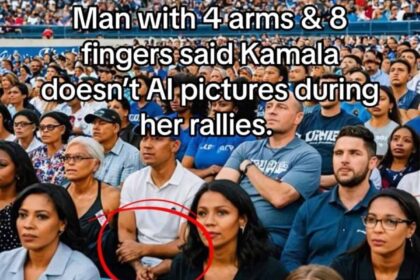 AI image of the crowd at a Harris campaign event.