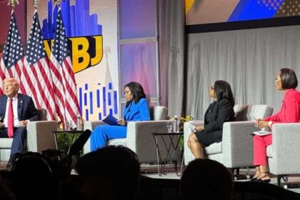 Donald Trump on stage at the NABJ conference