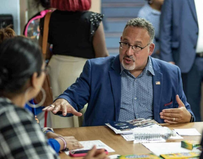 Title ix rule u. S. Secretary of education miguel cardona speaks with families at the mattie rhodes center in kansas city