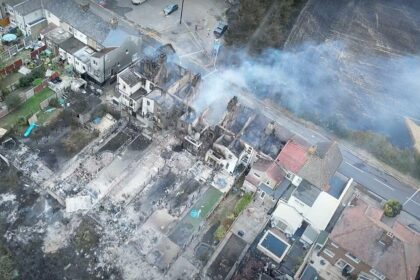 Houses destroyed by a wildfire