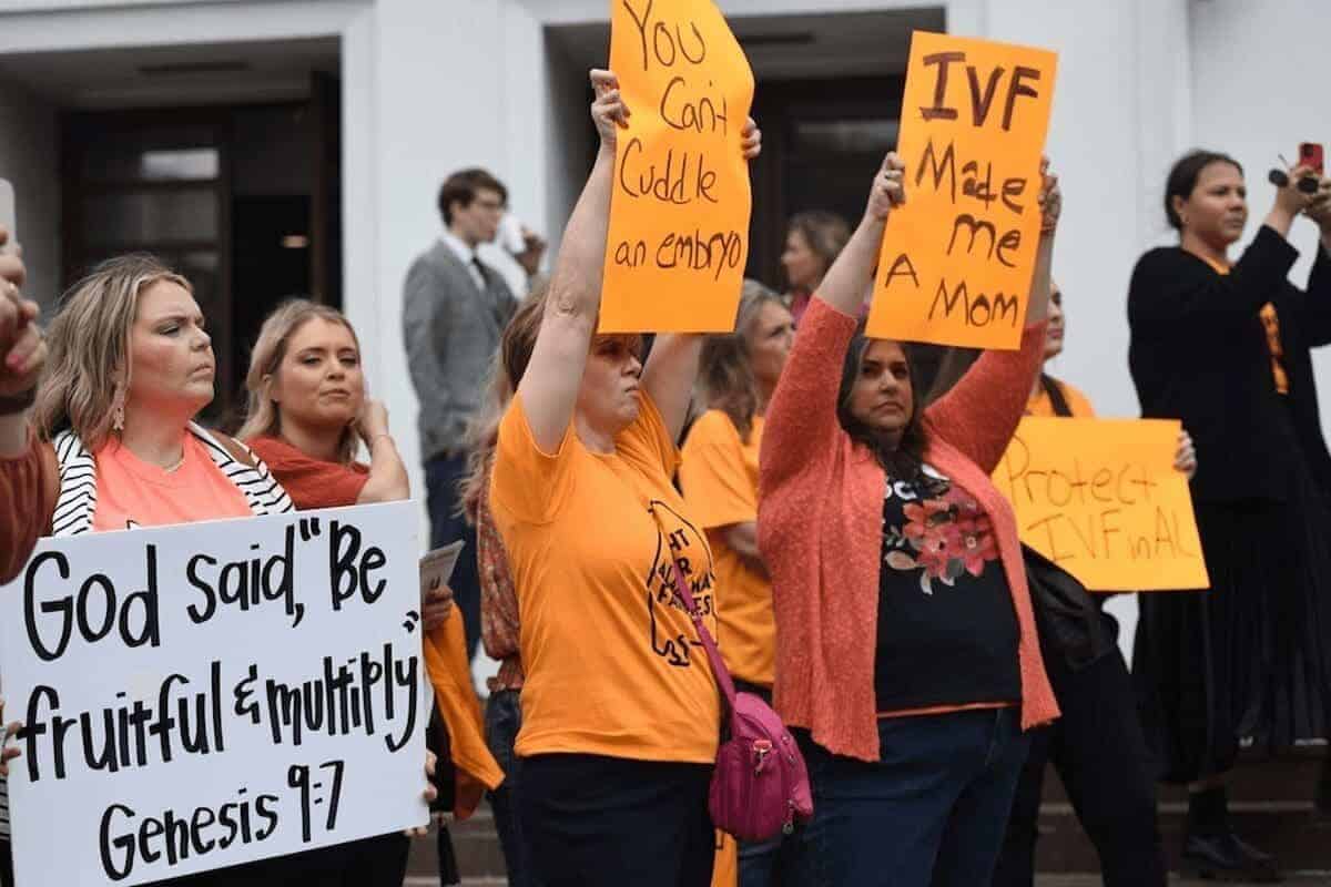 Protest to protect access to ivf in front of the alabama statehouse