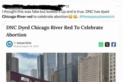X post that claims Chicago river was dyed red