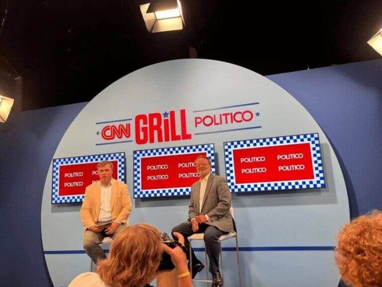 Senator Gary Peters being interviewed by Politico