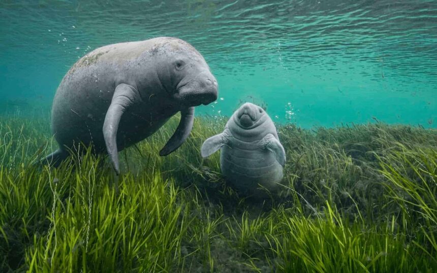 Manatees in the ocean