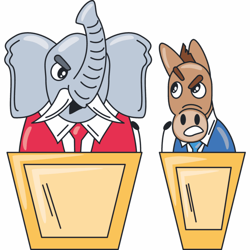 Elephant and donkey debate cartoon