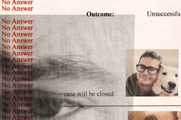 Illustration by Vanessa Saba that includes photos of a man with his dog and his mother holding him as a baby