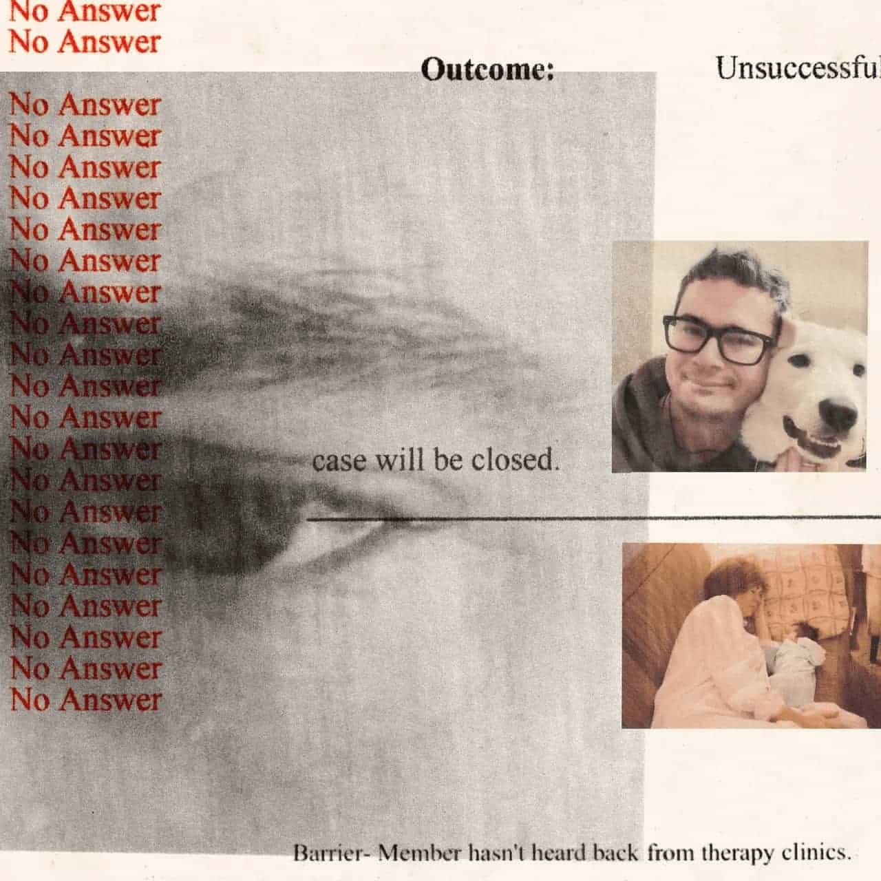 Illustration by Vanessa Saba that includes photos of a man with his dog and his mother holding him as a baby