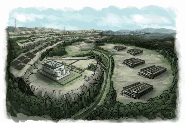 An artists' rendering of proposed data centers and energy infrastructure in rural wise county, virginia. Credit: coalfield strategies llc