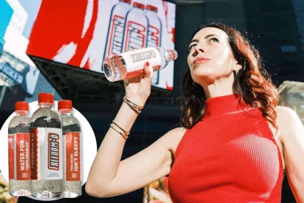 Woman with freedom20 anti-woke water for conservatives