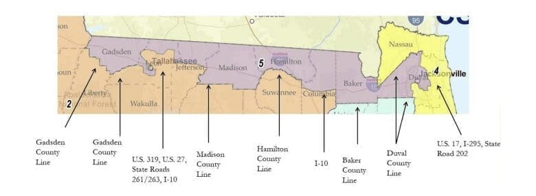 The legislature had said the jacksonville-to-tallahassee version of the district that gov. Ron desantis vetoed closely followed major geographic boundaries.