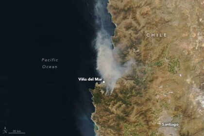 Wildfire smoke in Chile as seen from a satellite.