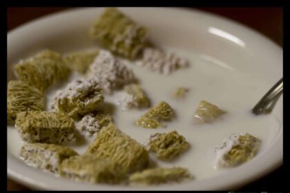 A bowl of cereal and milk