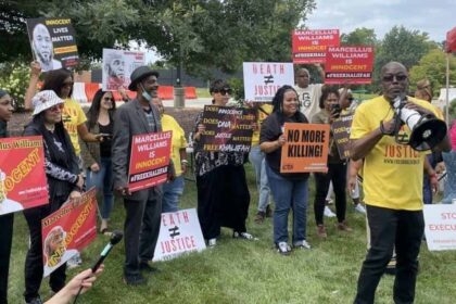 Supporters of Marcellus Williams rally in favor of his exoneration in Shaw Park near St. Louis County Court in Clayton, Mo., on Aug. 21, 2024.