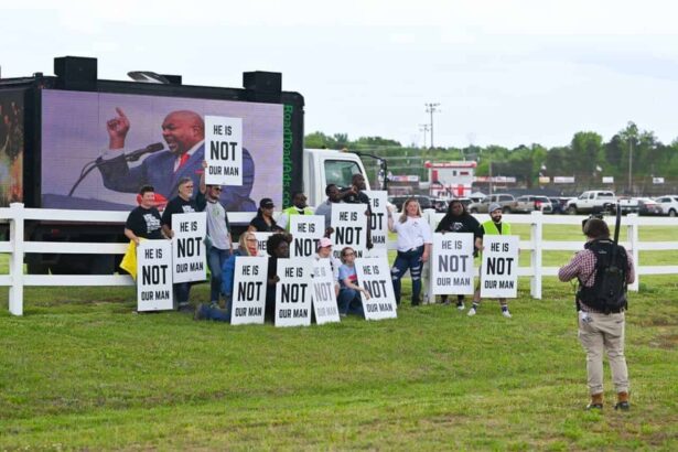 Protest against republican candidate for governor of north carolina mark robinson