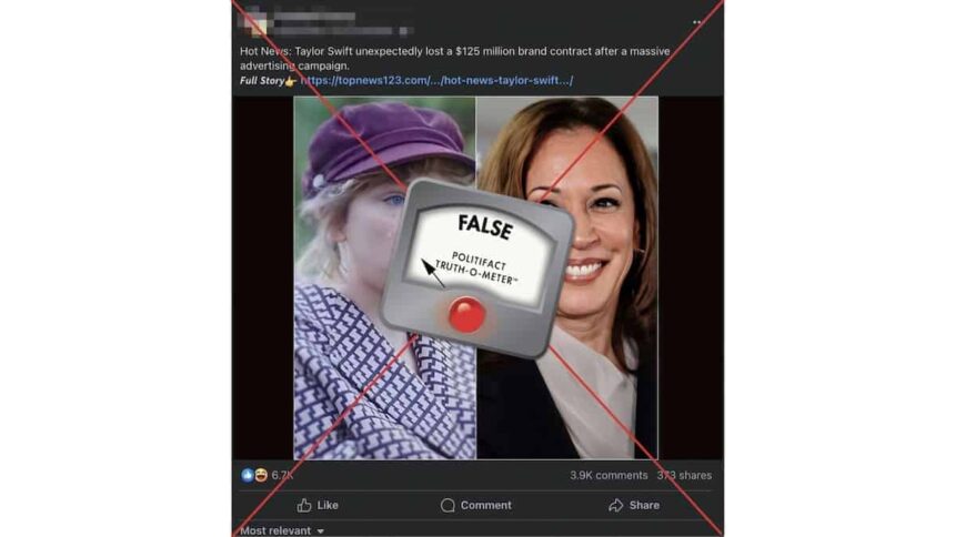 Facebook post with the politifact truth meter on it showing the claim is false