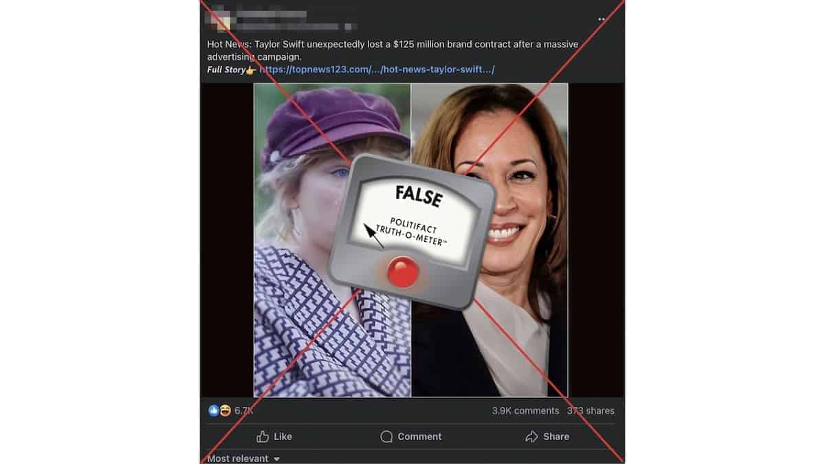 Facebook post with the politifact truth meter on it showing the claim is false