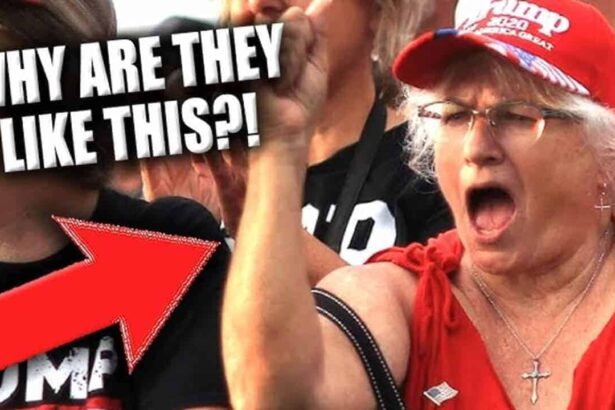 Female trump supporter yelling and gesturing angrily