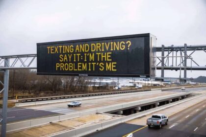 A highway safety message on Interstate 55 in Jackson, Miss., refers to the lyrics of a Taylor Swift song, “Anti-Hero.” (Photo courtesy of the Mississippi Department of Transportation)