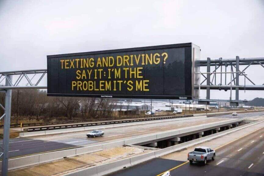 A highway safety message on interstate 55 in jackson, miss. , refers to the lyrics of a taylor swift song, “anti-hero. ” (photo courtesy of the mississippi department of transportation)