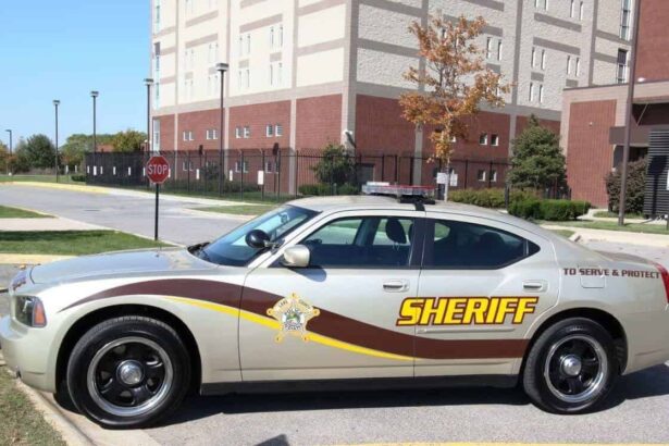A sheriffs car parked outside a prison in indiana
