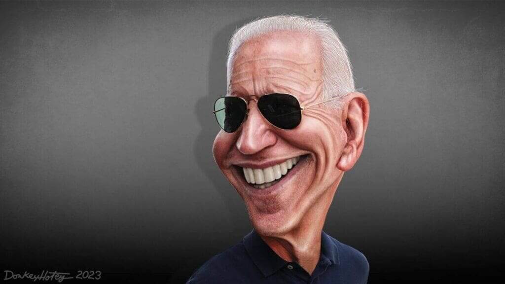 Caricature of president biden wearing sunglasses