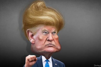 Caricature of Donald Trump with big hair