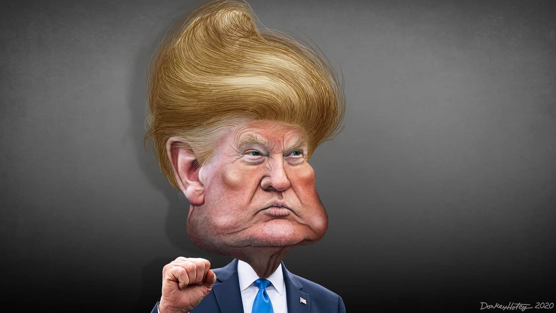 Kash patel. Caricature of donald trump with big hair