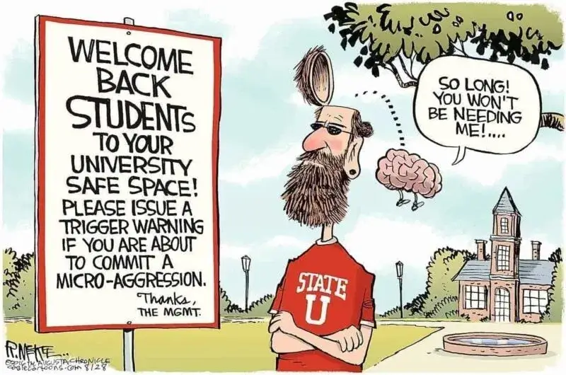 Political cartoon about colleges being safe spaces