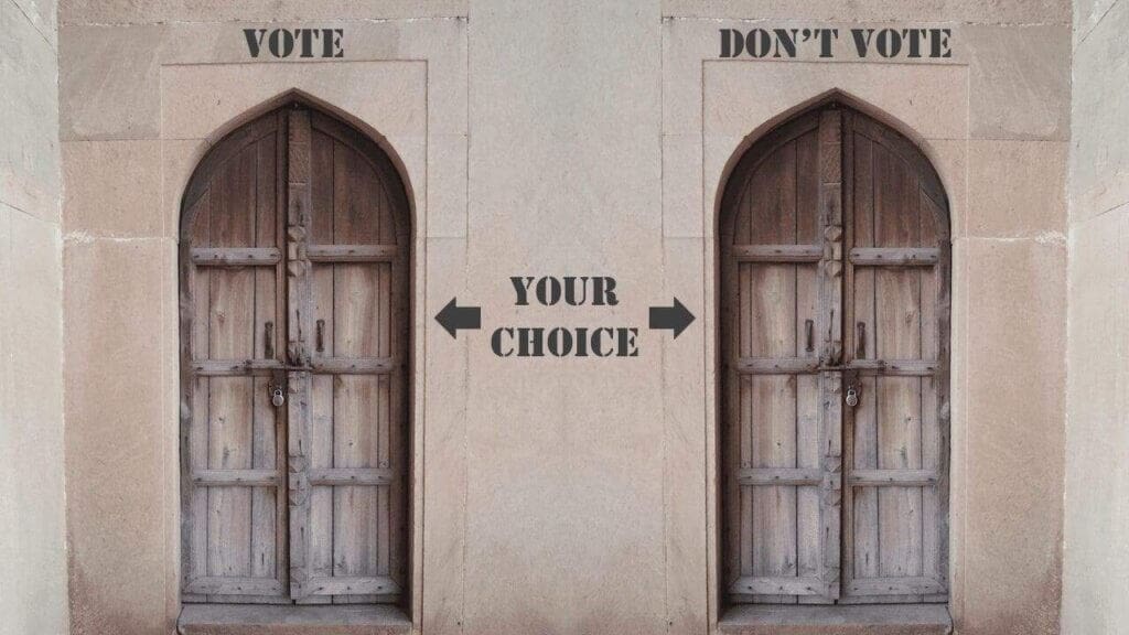 Two doors labeled with vote and don't above them