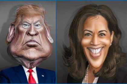 Donald Trump Kanala Harris caricatures side by side
