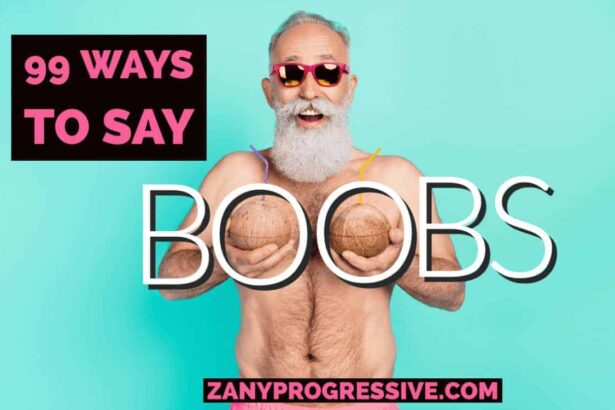 Graphic of an older man with a gray beard, shirtless, holding 2 coconut drinks with straws against his chest to signify breasts.
