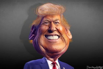 Caricature of Donald Trump with a big smile
