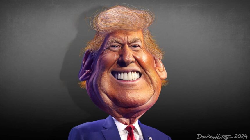 Caricature of donald trump with a big smile